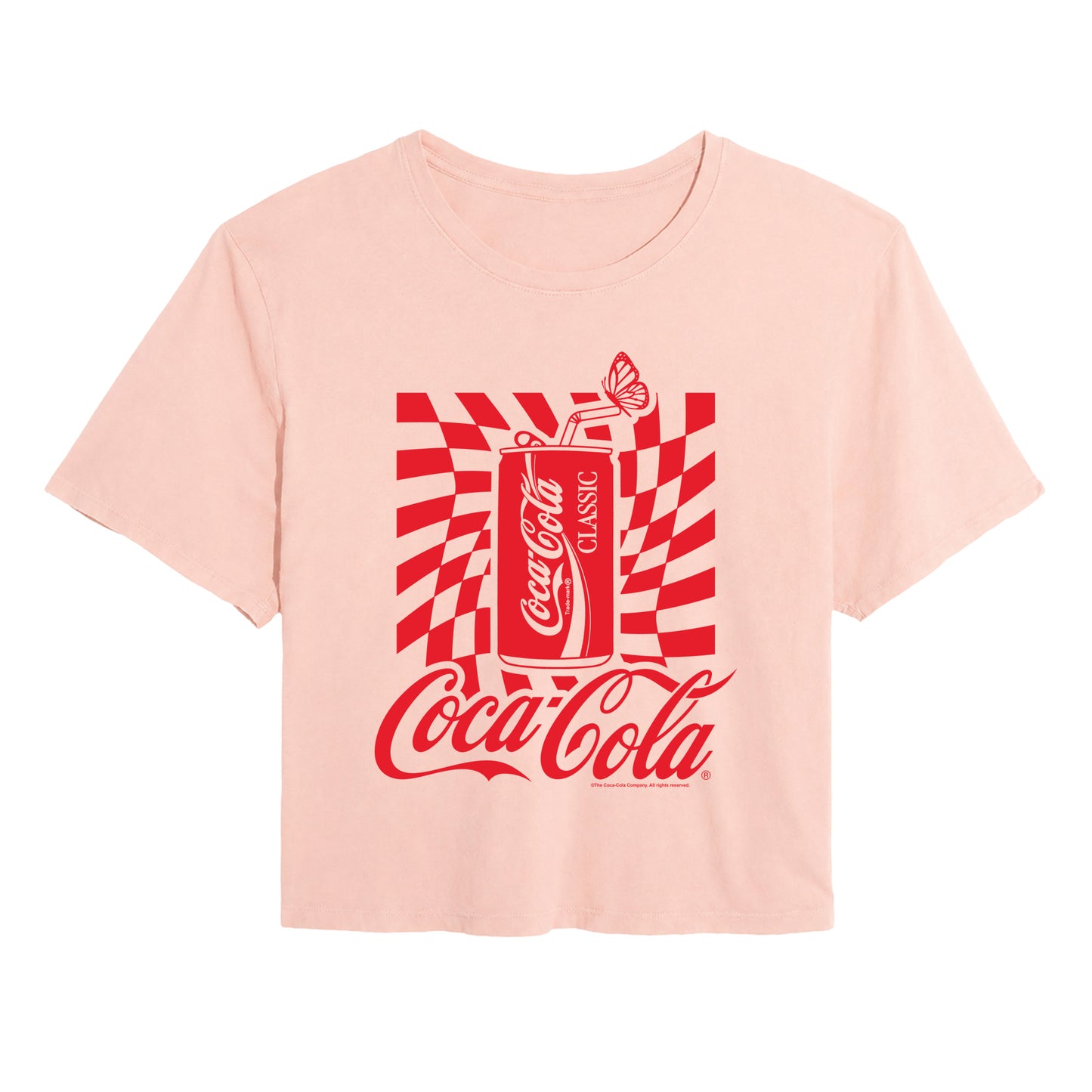 Coca-Cola - Warped Grid With Can - Juniors Cropped Graphic T-Shirt