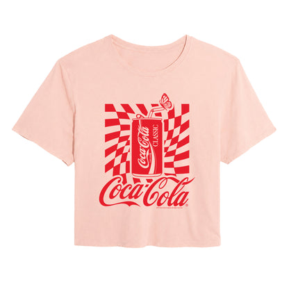 Coca-Cola - Warped Grid With Can - Juniors Cropped Graphic T-Shirt