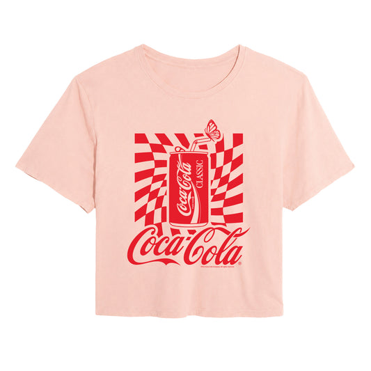 Coca-Cola - Warped Grid With Can - Juniors Cropped Graphic T-Shirt