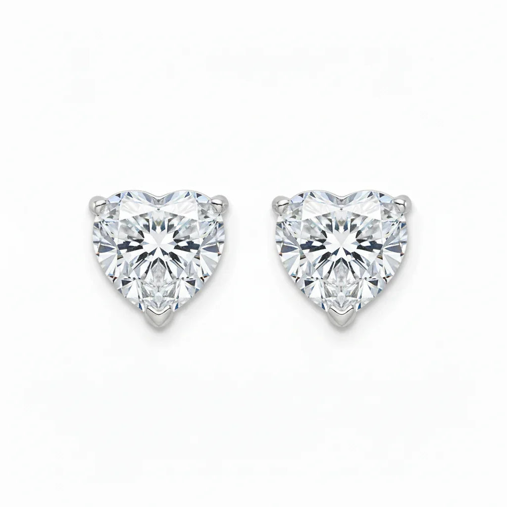 IGI Certified Heart Lab Grown Diamond Solitaire Stud Earrings White Gold
