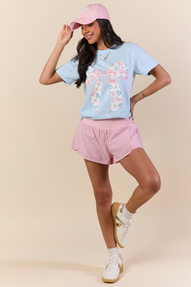 Floral Bow Light Blue Comfort Colors Graphic Tee
