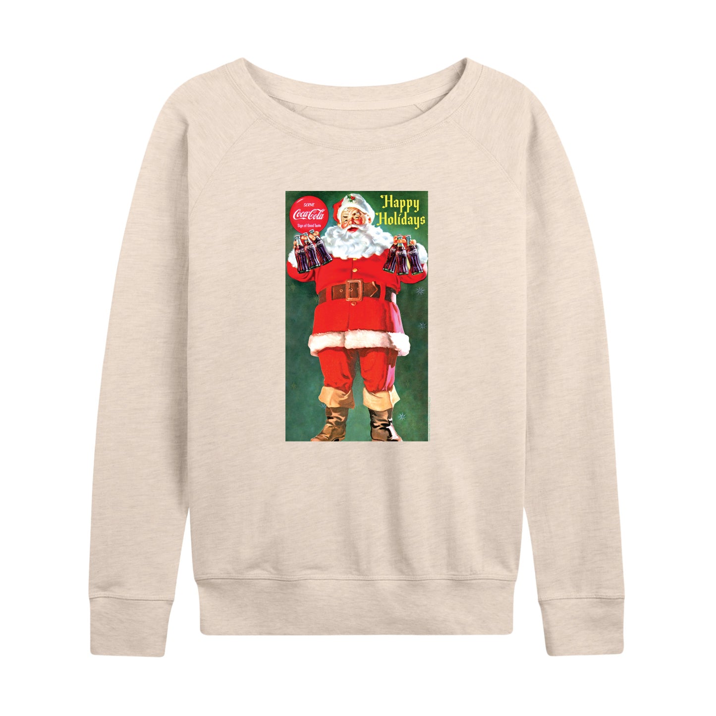 Coca-Cola - Vintage Santa With Coke Bottles - Women's French Terry Long Sleeve Pullover