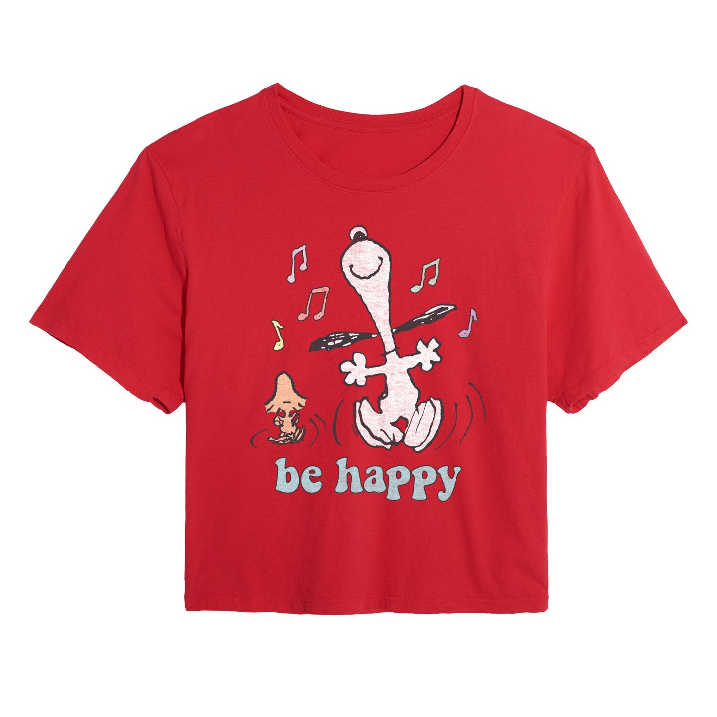 Peanuts - Be Happy Snoopy And Woodstock - Cropped Tee