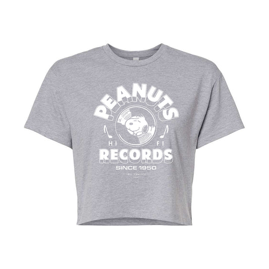 Peanuts - Snoopy Vinyl - Juniors Cropped Cotton Blend T-Shirt