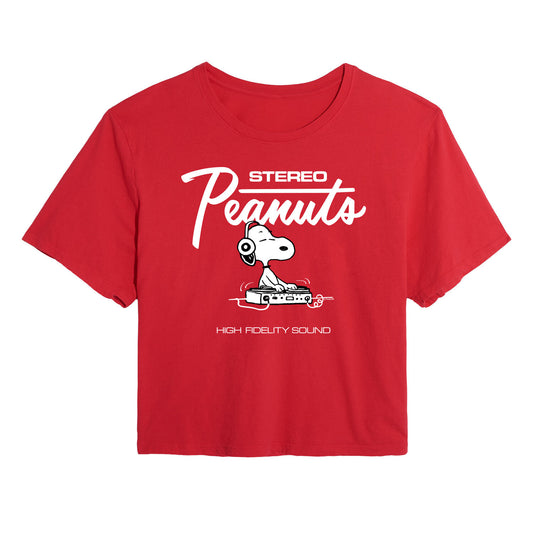 Peanuts - DJ Snoopy - Juniors Cropped Cotton Blend T-Shirt