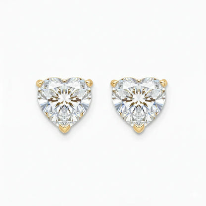 IGI Certified Heart Lab Grown Diamond Solitaire Stud Earrings Yellow Gold