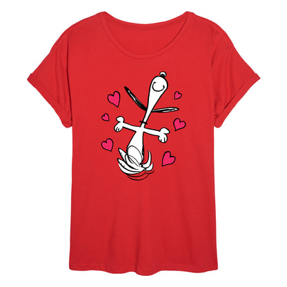 Peanuts - Snoopy Dancing Hearts - Juniors Oversized Graphic T-Shirt