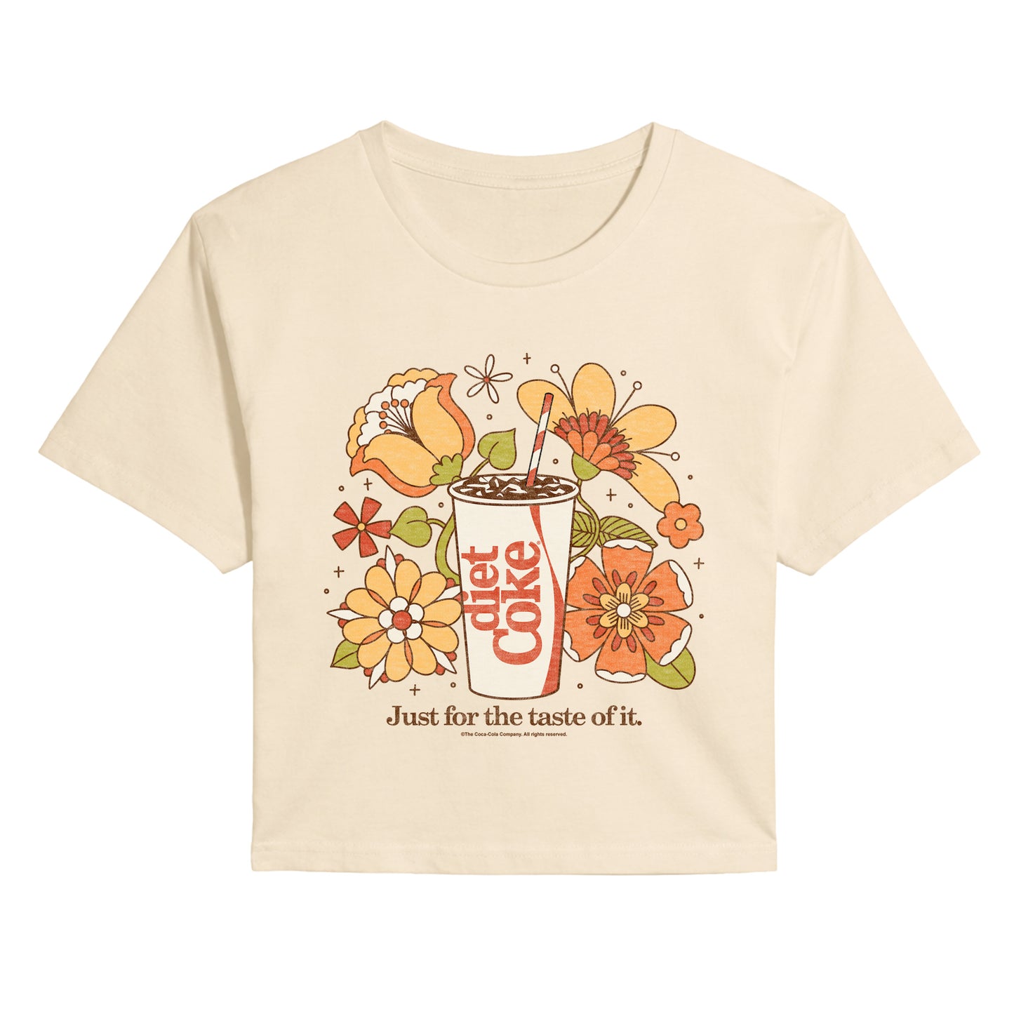 Coca-Cola - Diet Retro Flowers - Juniors Cropped Graphic T-Shirt