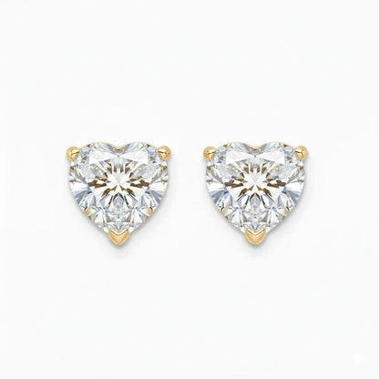 IGI Certified Heart Lab Grown Diamond Solitaire Stud Earrings Yellow Gold