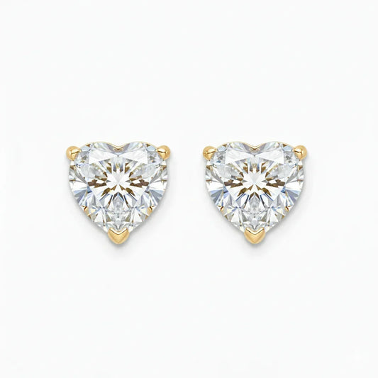IGI Certified Heart Lab Grown Diamond Solitaire Stud Earrings Yellow Gold