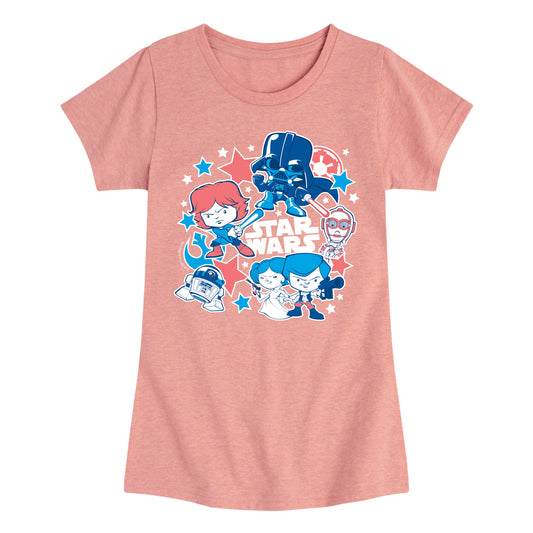 Star Wars - Americana Stickers - Toddler And Youth Girls Fitted Short Sleeve Graphic T-Shirt