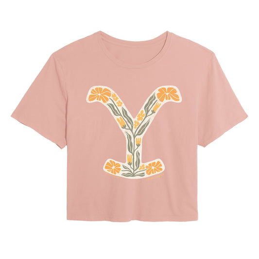 Yellowstone - Floral - Juniors Cropped Graphic T-Shirt