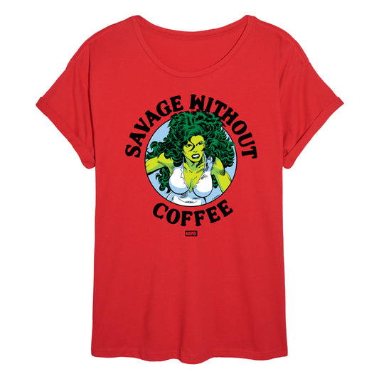 Marvel - Savage Without Coffee - Juniors Oversized Graphic T-Shirt