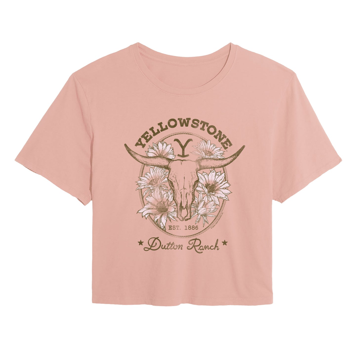Yellowstone - Dutton Ranch Skull Flowers - Juniors Cropped Graphic T-Shirt