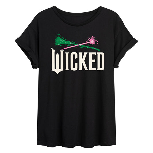 Wicked: Part 2 -  Wand And Broomstick Logo - Women's Oversized Graphic T-Shirt