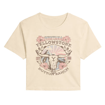Yellowstone - Montana Skull Dutton Ranch - Juniors Cropped Graphic T-Shirt