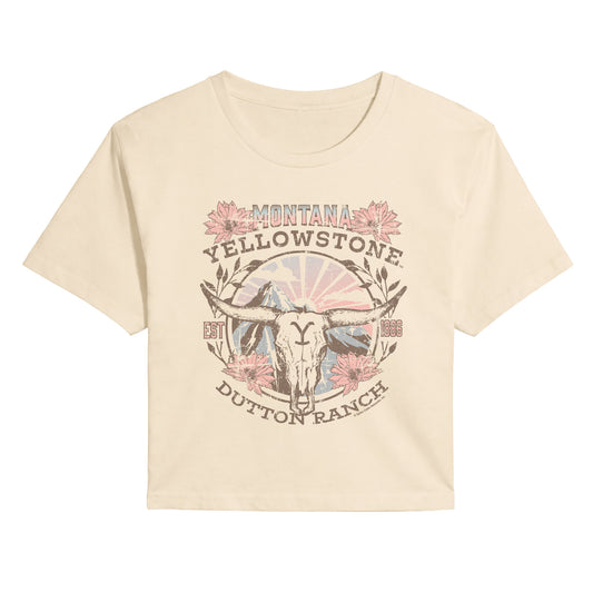 Yellowstone - Montana Skull Dutton Ranch - Juniors Cropped Graphic T-Shirt