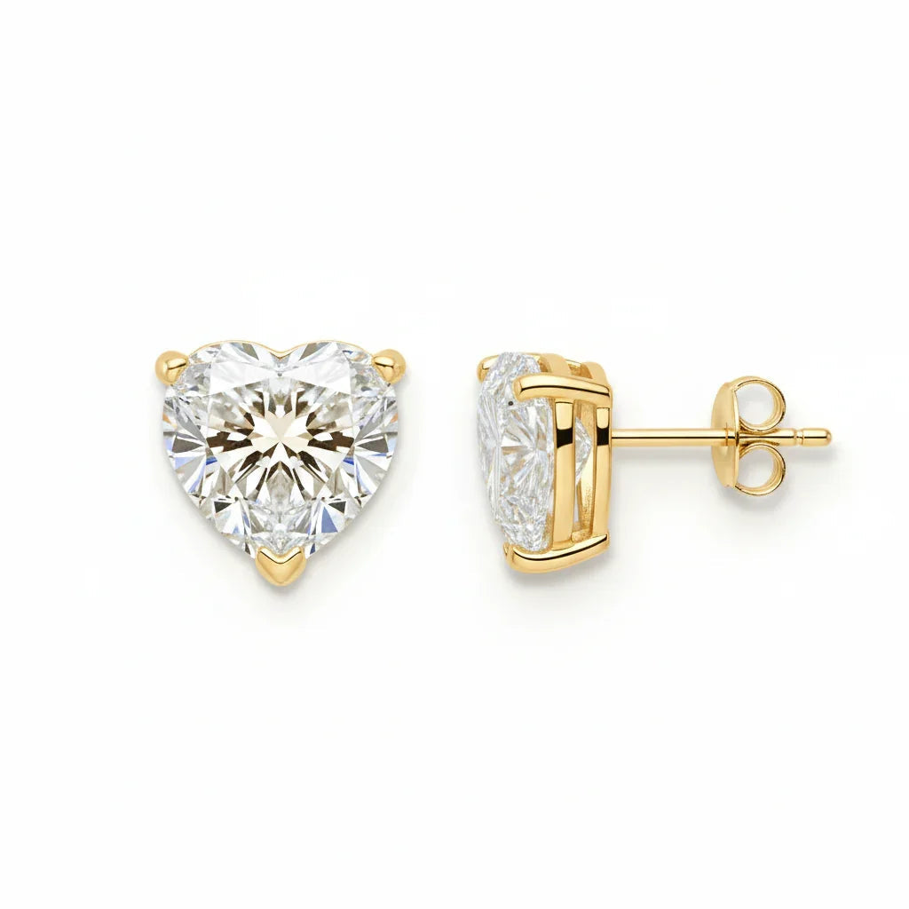 IGI Certified Heart Lab Grown Diamond Solitaire Stud Earrings Yellow Gold