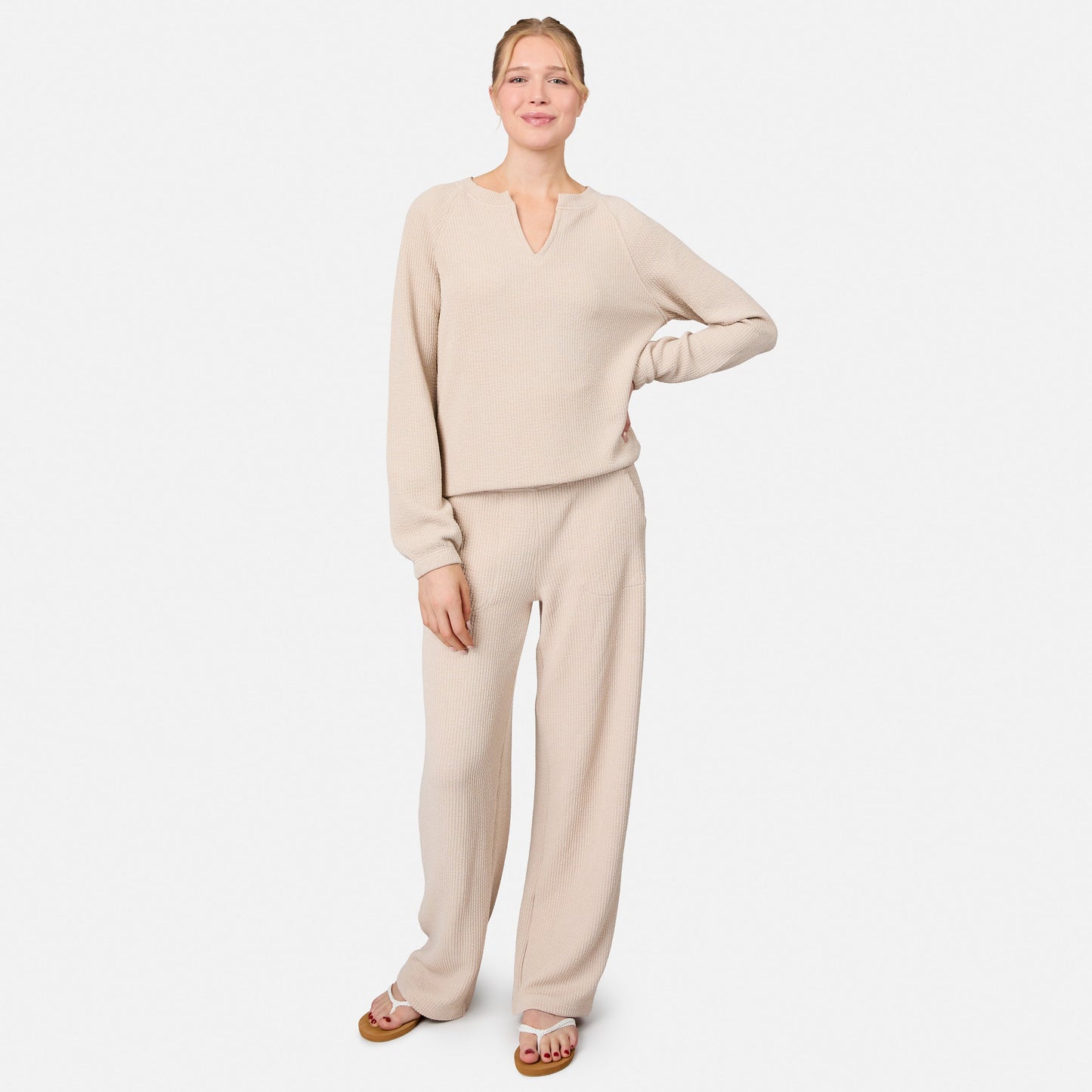 Women's Ripple Knit Long Wide Leg Pant