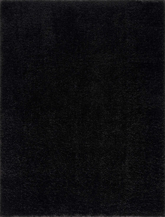Faina Solid Black Shag Washable Area Rug