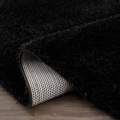 Faina Solid Black Shag Washable Area Rug