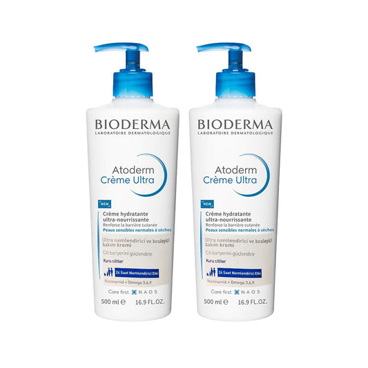 Bioderma Atoderm Moisturizing Cream (500ml x 2) - Hydrates Dry, Sensitive Skin, Hypoallergenic Face & Body Cream, Large Size