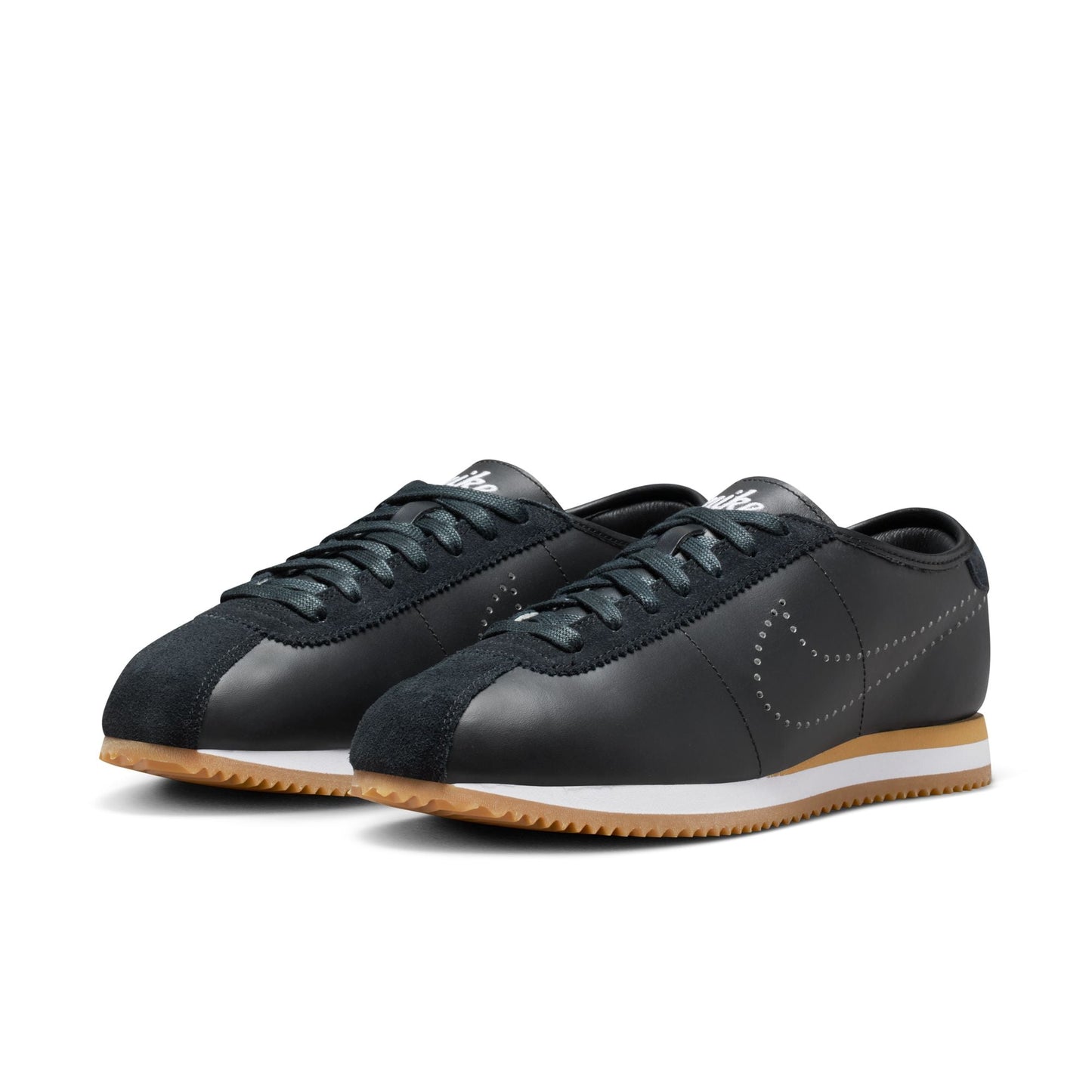 Nike Women's Cortez Leather Black/White/Gum Perforated Swoosh