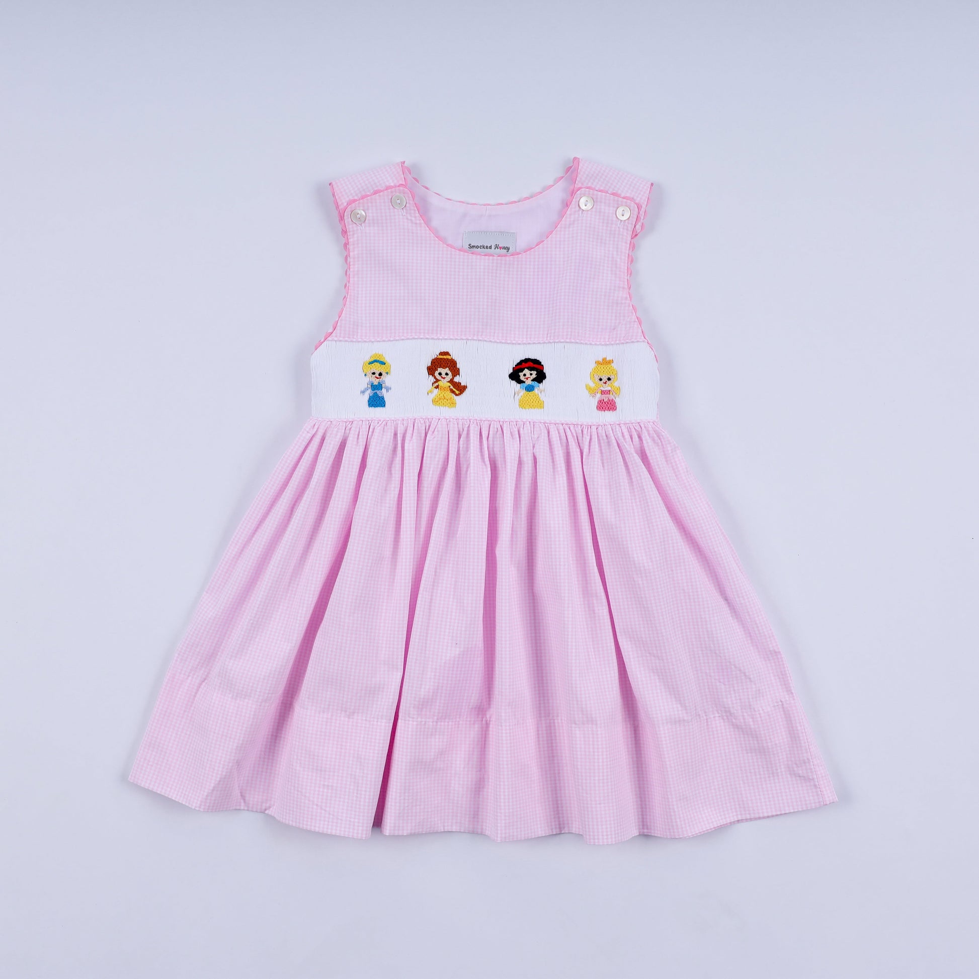 Pink princess hand smocked plaid dress 6 Years
