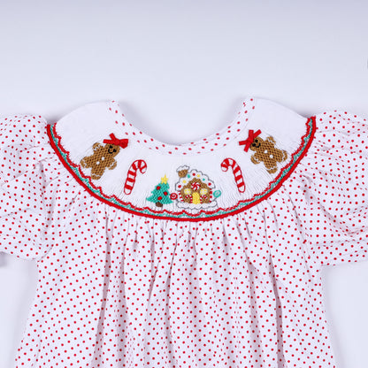 Red gingerbread hand smocked bubble