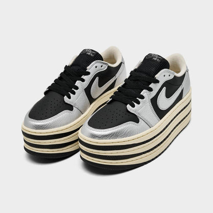 [hv8288-001] Womens Air Jordan Retro 1 Low Triple Stack 'metallic Silver Black (w)'