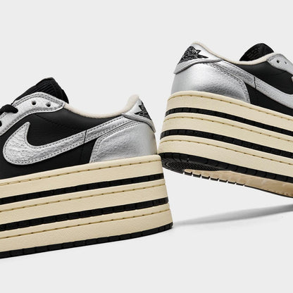 [hv8288-001] Womens Air Jordan Retro 1 Low Triple Stack 'metallic Silver Black (w)'