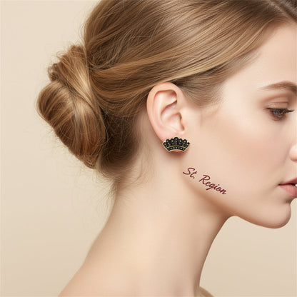 Goldtone & Black Enamel Crown Stud Earrings