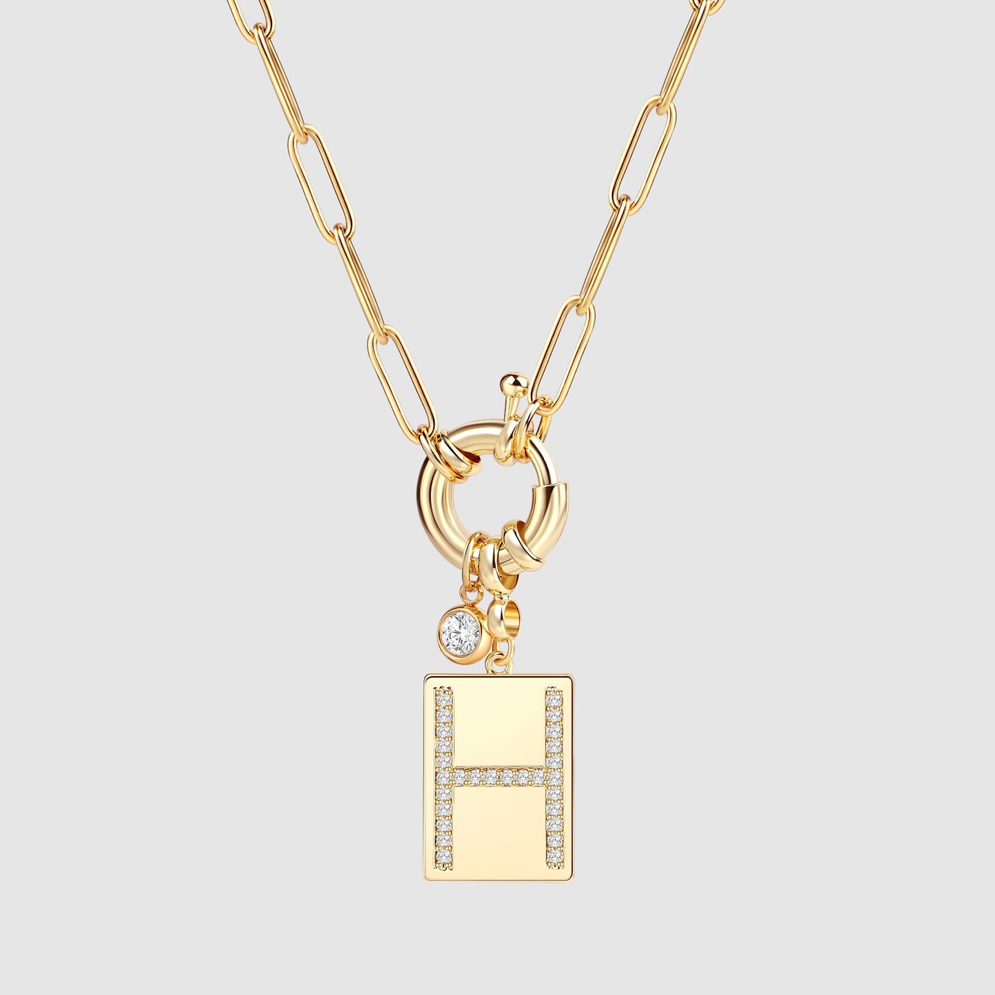 Mint & Lily Pave Initial Pendant Necklace with Paperclip Chain
