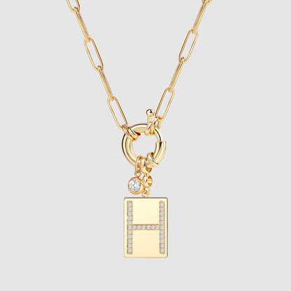 Mint & Lily Pave Initial Pendant Necklace with Paperclip Chain