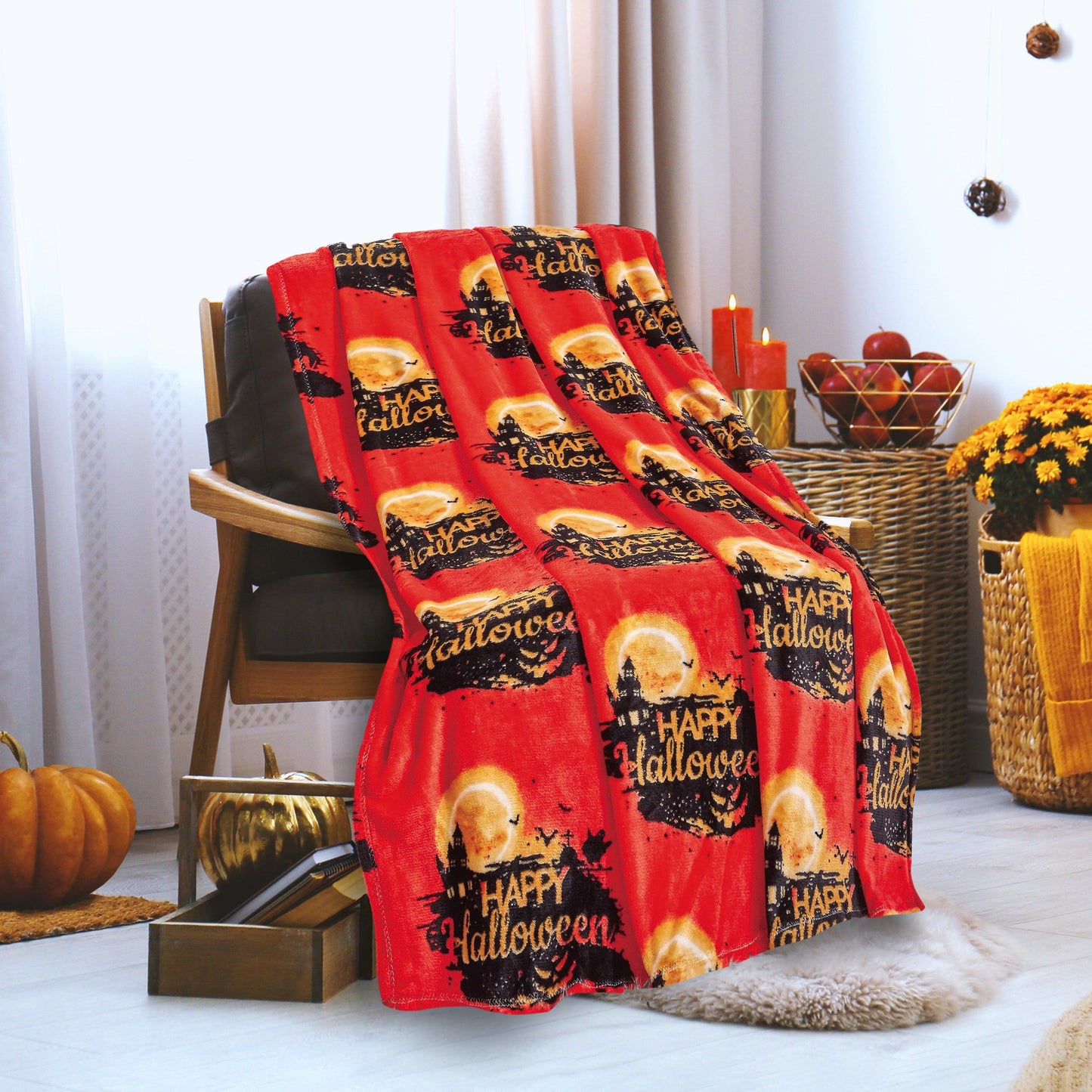 Elegant Comfort Halloween Theme Fleece Throw Blankets  - Velvety Feel, 50 x 60 inches
