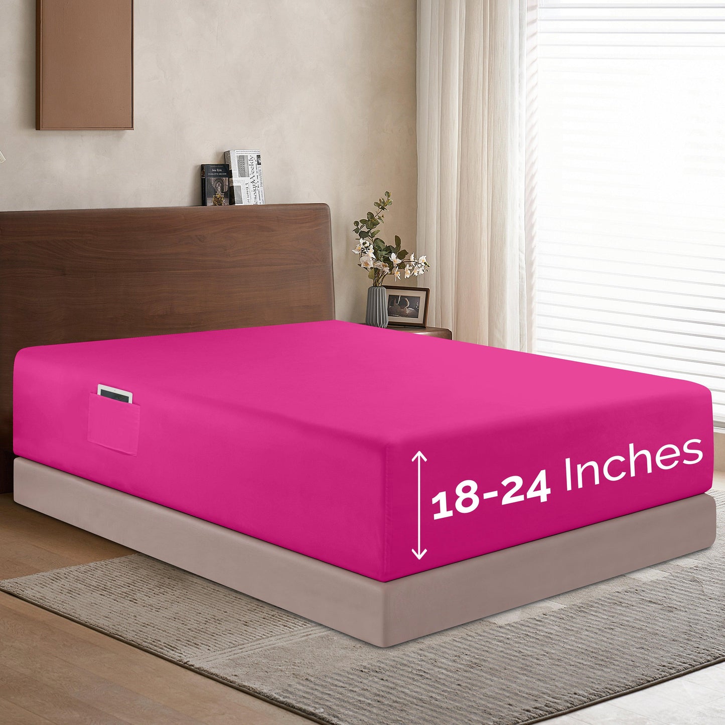 Elegant Comfort Extra Deep Pocket 18"-24" Single Fitted Sheet for High Mattress, Bright Shades