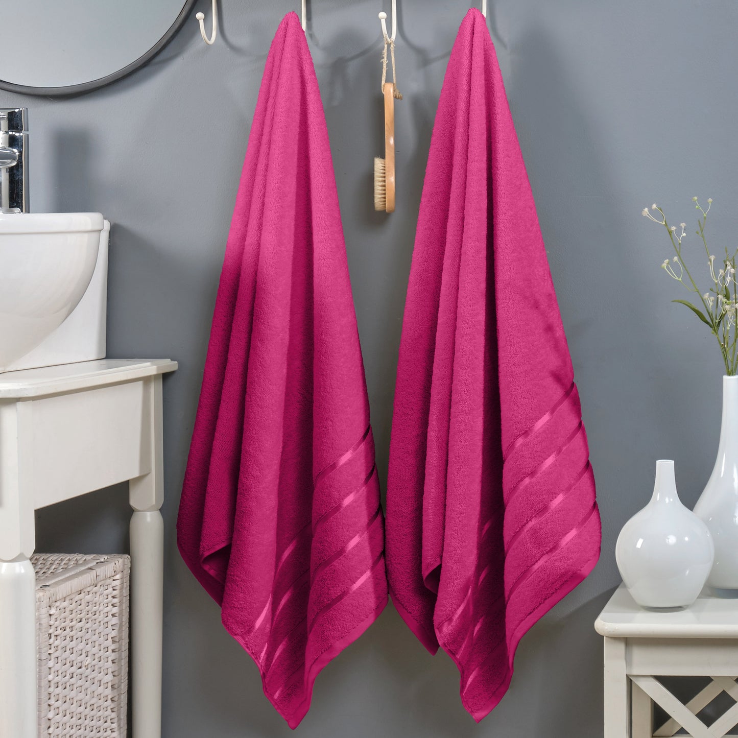 Elegant Comfort 2-Pack Premium Turkish Cotton 4 Lines Stripe Bath Towel Set, 27 x 54 inch