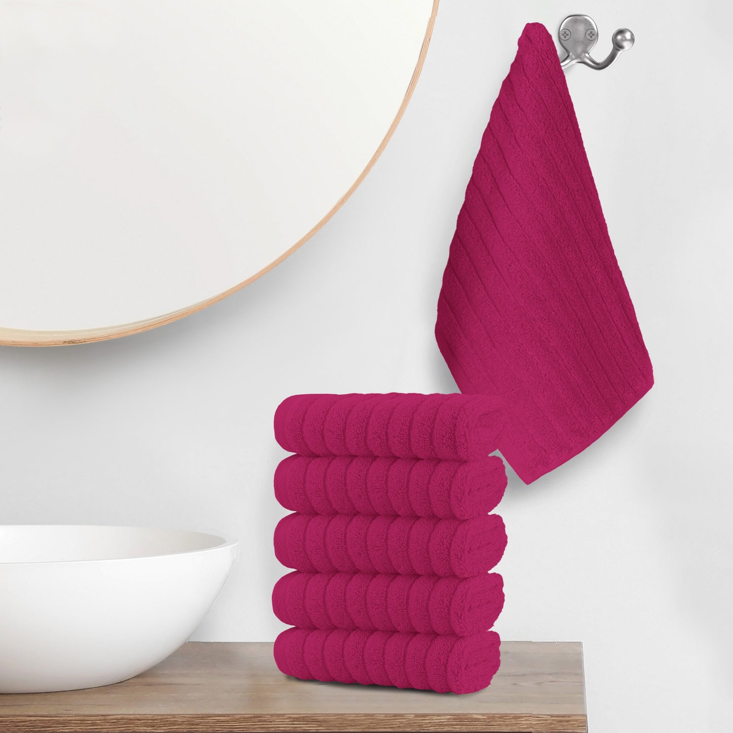 Elegant Comfort 6-Pack Premium Turkish Cotton Corduroy Stripe Washcloths Set, 13 x 13 inch