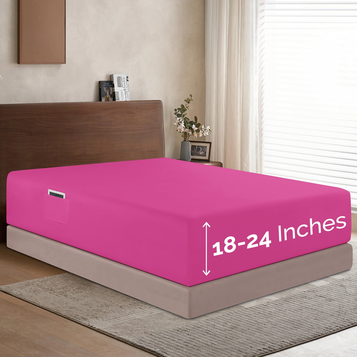 Mocassi Extra Deep Pocket 18"-24" Single Fitted Sheet for High Mattress, Bright Shades