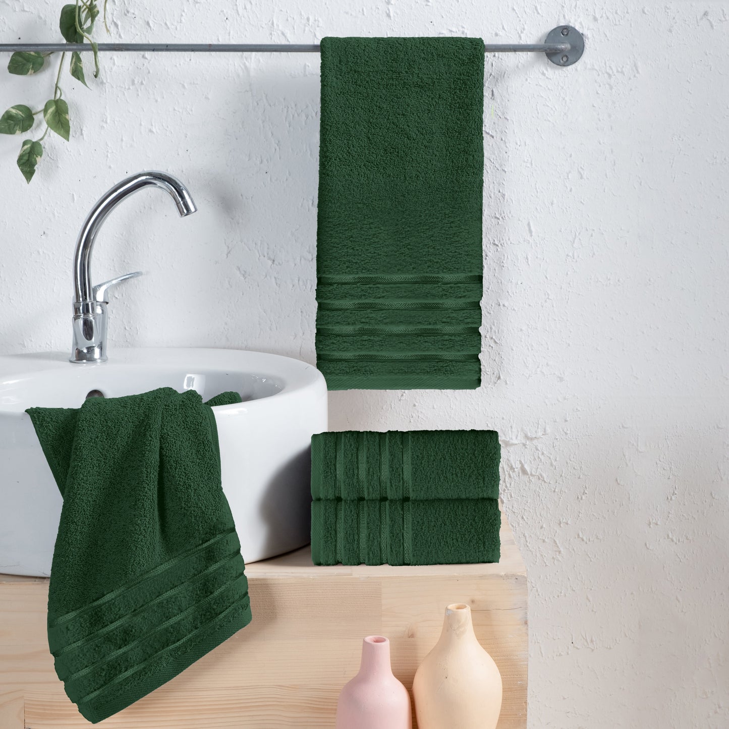 Elegant Comfort 4-Pack Turkish Cotton 4 Lines Stripe Hand Towel Set, 16 x 28 inch
