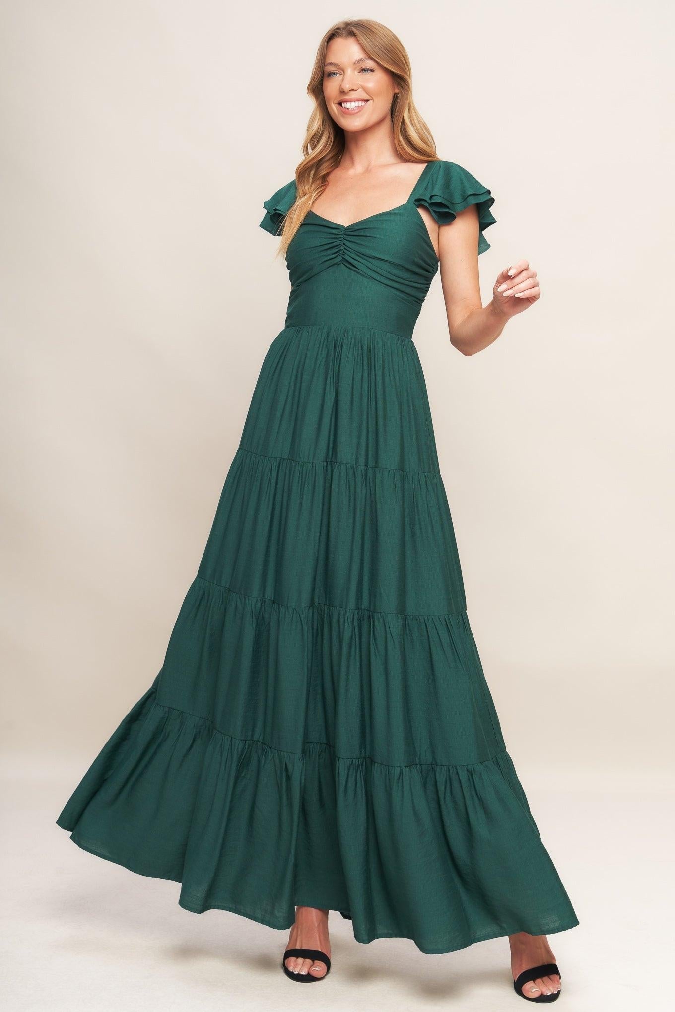 SUMMER MILK FOREST GREEN WOVEN MAXI DRESS, FOREST GREEN / 1X