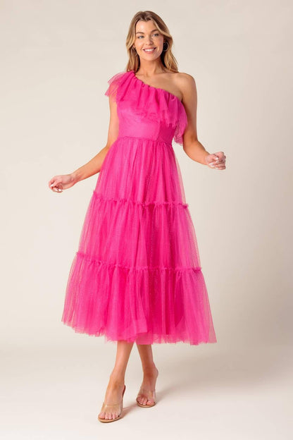 Some Fresh Air Fuchsia Tulle Midi Dress