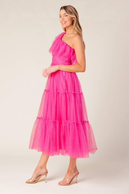 Some Fresh Air Fuchsia Tulle Midi Dress