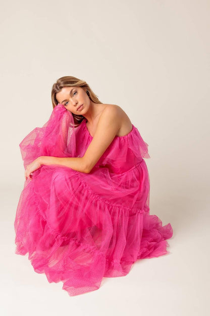 Some Fresh Air Fuchsia Tulle Midi Dress
