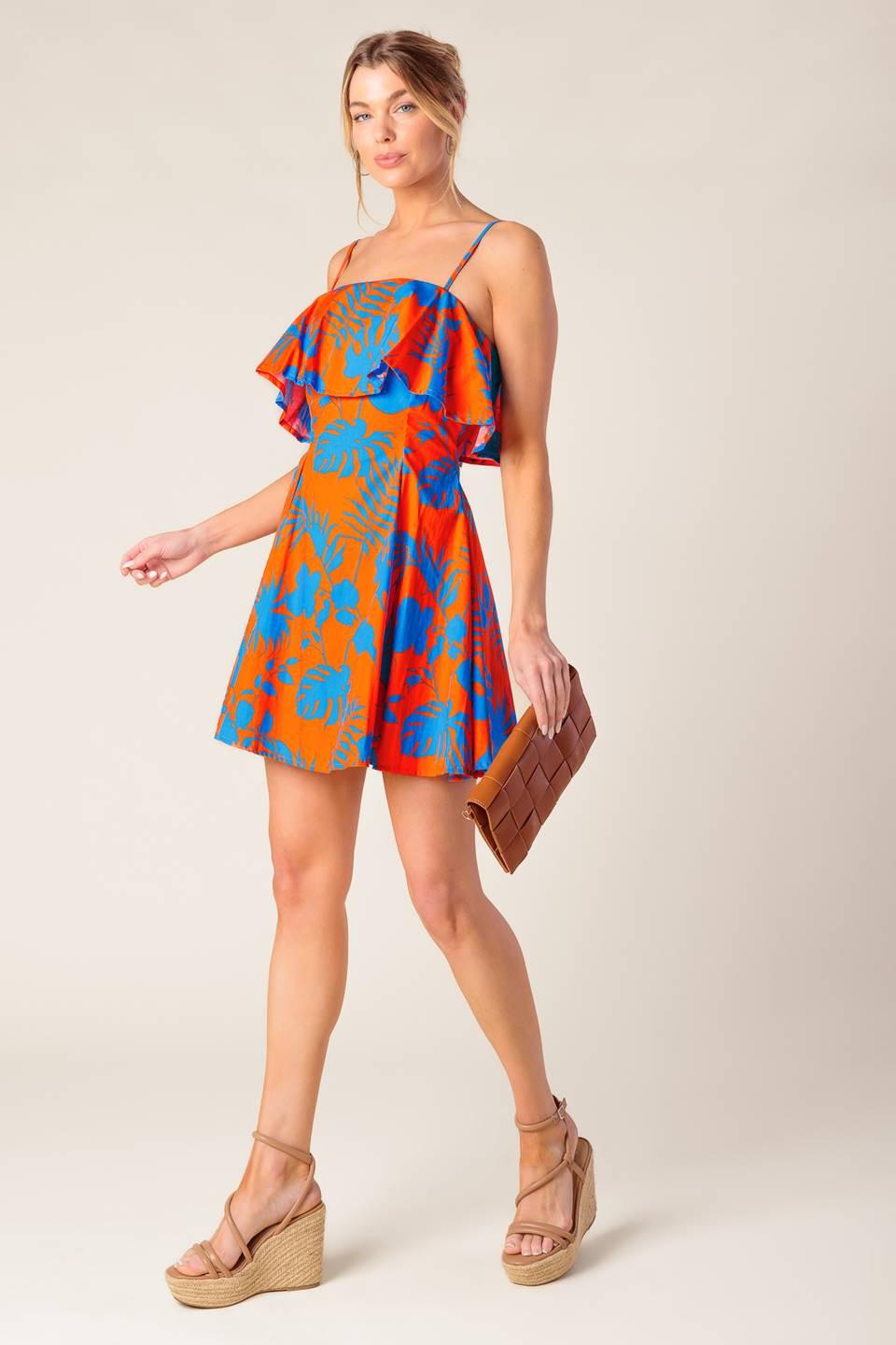 Stopping Time Orange Woven Mini Dress