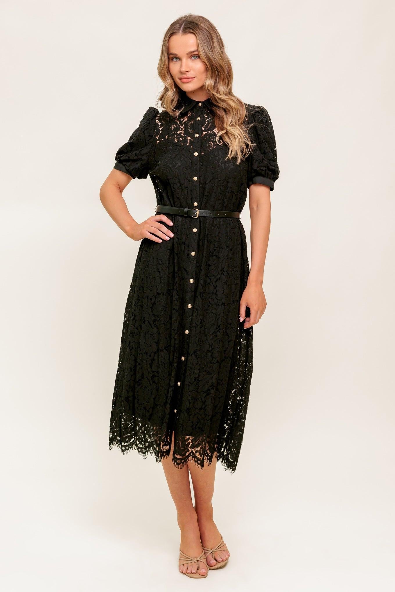 Timid to Tenacious Woven Lace Shirt Dress