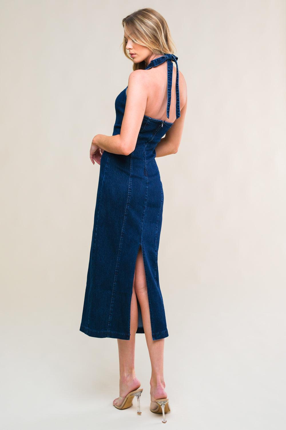 So Quintessential Denim Midi Dress