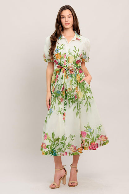 Fresh Blossom Ivory Woven Midi Dress