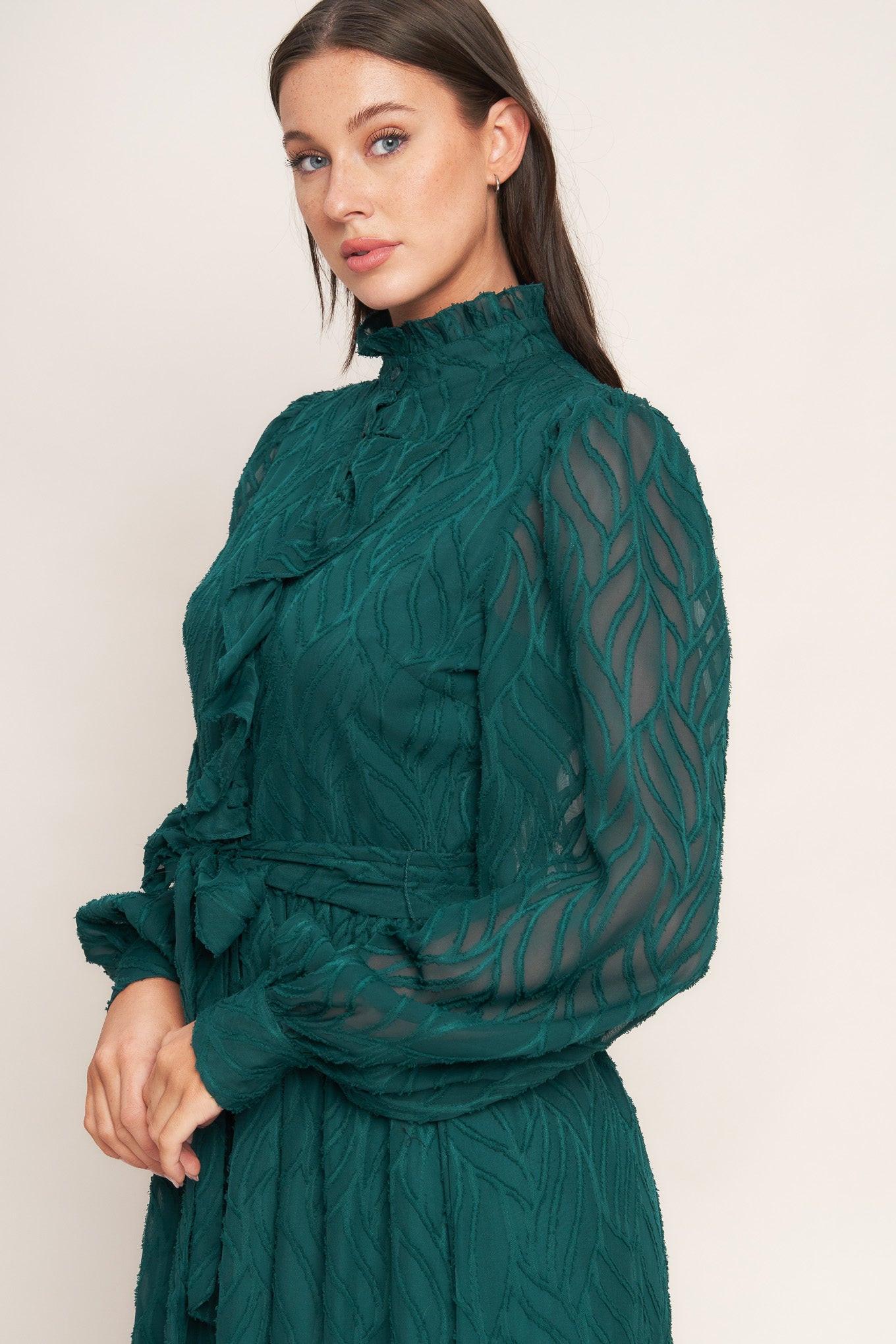 Emerald Whisper Woven Midi Dress