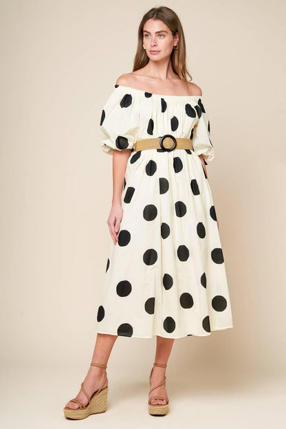 Hummingbird's Haven Off White Woven Midi Dress